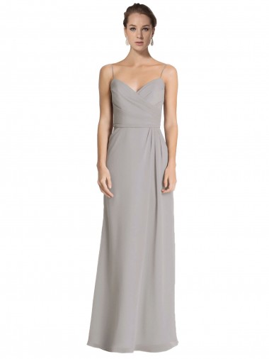 Argent Fourreau Bretelles spaghetti Mousseline Longue Robes demoiselle d'honneur