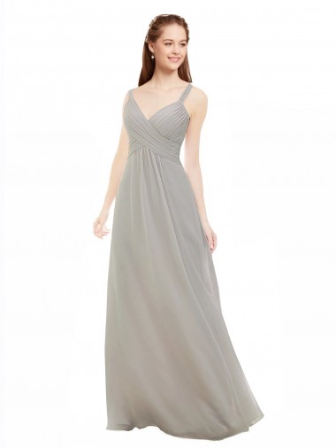 Argent Trapèze Bretelles spaghetti Col V Mousseline Longue Robes demoiselle d'honneur