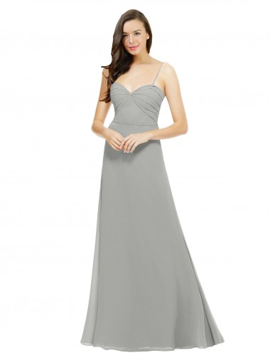 Argent Trapèze Bretelles spaghetti Mousseline Longue Robes demoiselle d'honneur