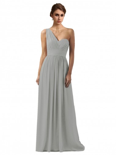 Argent Trapèze Mousseline Longue Robes demoiselle d'honneur