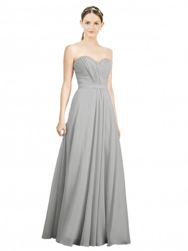 Argent Trapèze Mousseline Longue Robes demoiselle d'honneur