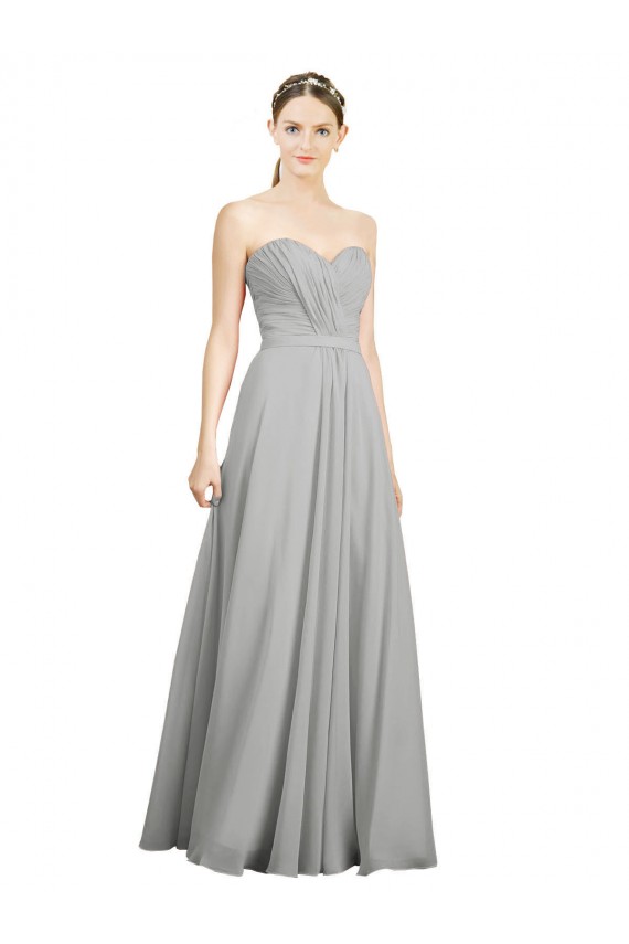 Argent Trapèze Mousseline Longue Robes demoiselle d'honneur