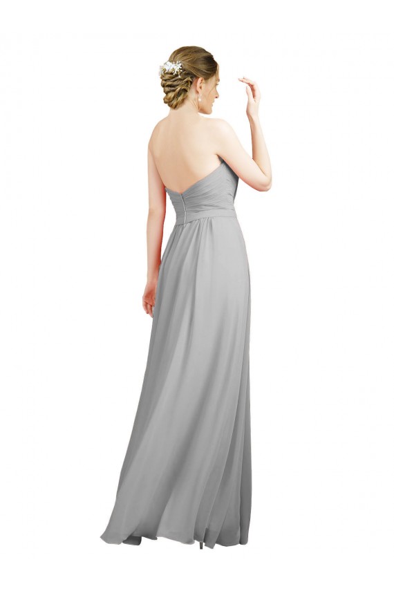 Argent Trapèze Mousseline Longue Robes demoiselle d'honneur