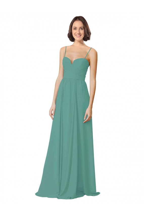 Argent islandais Trapèze Bretelles spaghetti Mousseline Longue Robes demoiselle d'honneur