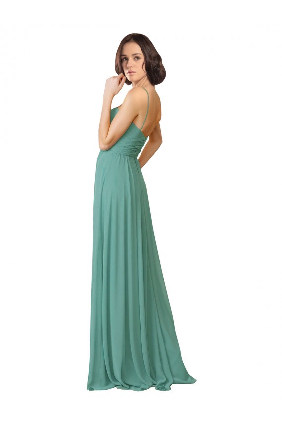 Argent islandais Trapèze Bretelles spaghetti Mousseline Longue Robes demoiselle d'honneur