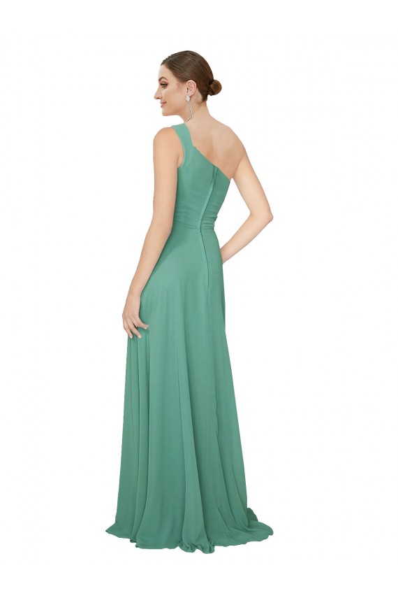 Argent islandais Trapèze Sans bretelle Mousseline Longue Robes demoiselle d'honneur