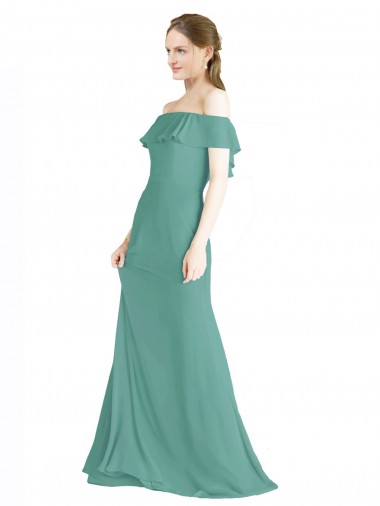 Argent islandais Trapèze Épaule Dénudée Mousseline Longue Robes demoiselle d'honneur