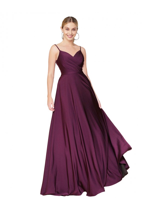 Baie sauvage Trapèze Bretelles spaghetti Crêpe Stretch Longue Formelles Robes demoiselle d'honneur / Robes de soirée / Robes de bal