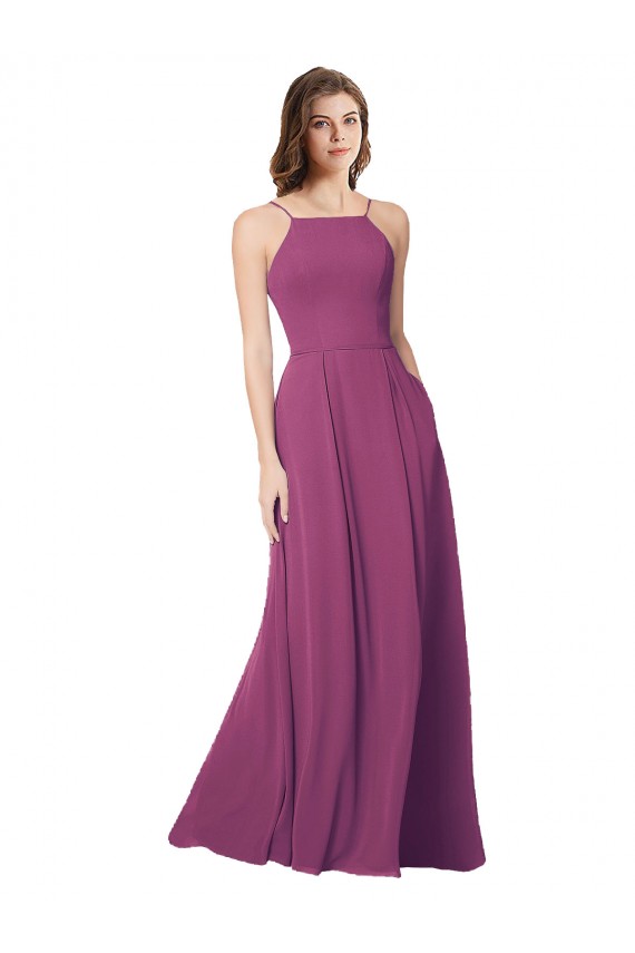 Baie sauvage Trapèze Sans bretelle Mousseline Longue Robes demoiselle d'honneur