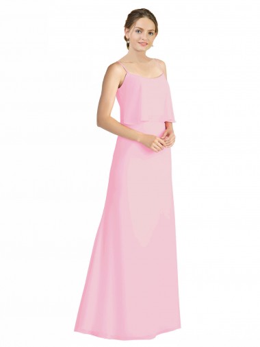 Barely Rose Trapèze Bretelles spaghetti Mousseline Longue Robes demoiselle d'honneur
