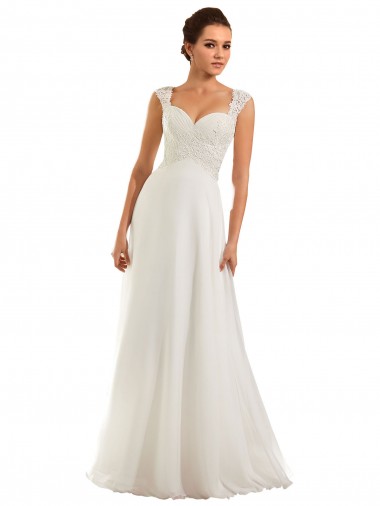 Blanc Fourreau Mousseline Dentelle Robes de mariée