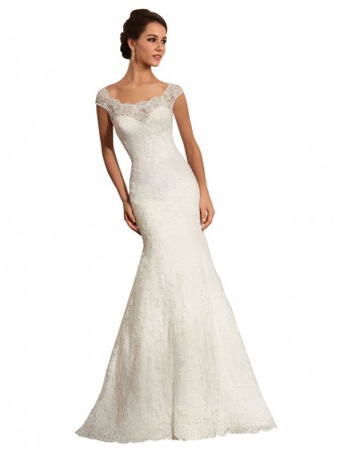 Blanc Sirène Bateau Dentelle Robes de mariée