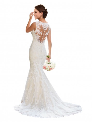 Blanc Sirène Col V Dentelle Robes de mariée