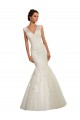 Blanc Sirène Col V Tulle Dentelle Robes de mariée