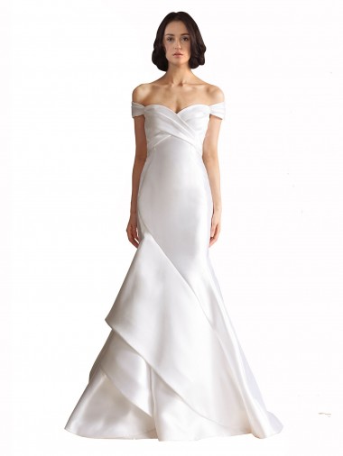 Blanc Sirène Épaule Dénudée Satiné Plage Robes de mariée