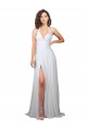 Blanc Trapèze Col V Balayage train Mousseline Simple Plage Robes de mariée