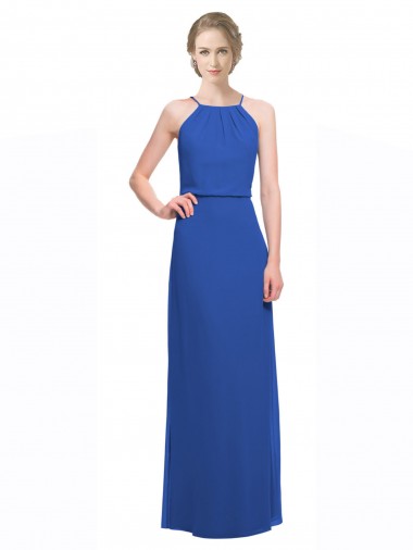 Bleu 135 Trapèze Bretelles spaghetti Mousseline Longue Robes demoiselle d'honneur
