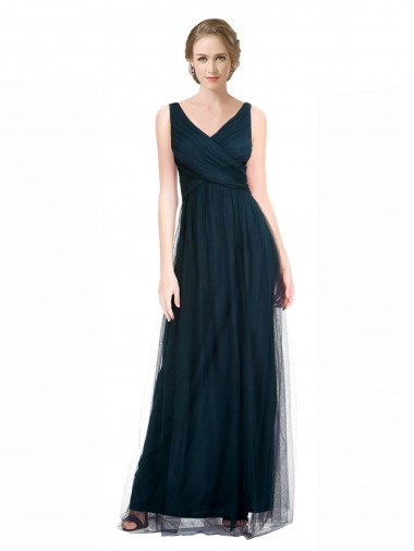 Bleu 7 Trapèze Col V Tulle Longue Robes demoiselle d'honneur