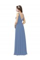 Bleu Windsor Fourreau Col V Mousseline Longue Robes demoiselle d'honneur