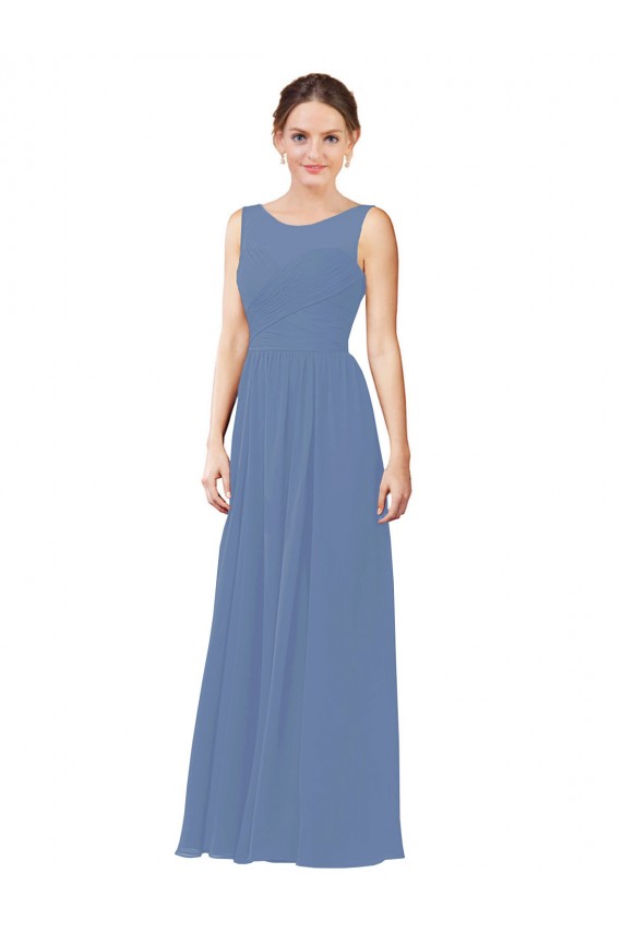 Bleu Windsor Fourreau Illusion Mousseline Longue Robes demoiselle d'honneur