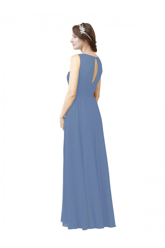 Bleu Windsor Fourreau Illusion Mousseline Longue Robes demoiselle d'honneur