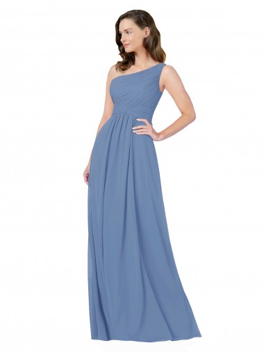 Bleu Windsor Fourreau Mousseline Longue Robes demoiselle d'honneur