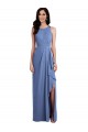 Bleu Windsor Trapèze Col bijou Mousseline Longue Robes demoiselle d'honneur