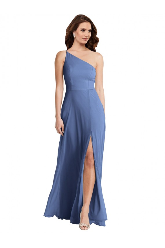 Bleu Windsor Trapèze Mousseline Longue Formelles Robes demoiselle d'honneur / Robes de soirée