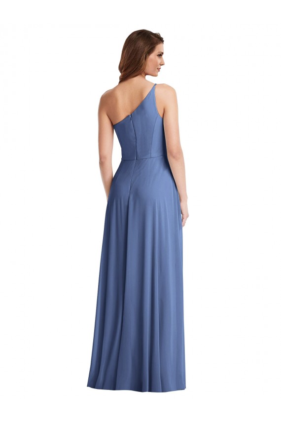 Bleu Windsor Trapèze Mousseline Longue Formelles Robes demoiselle d'honneur / Robes de soirée