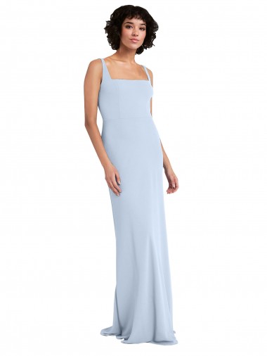 Bleu ciel clair Fourreau Col Carré Crêpe Stretch Longue Robes demoiselle d'honneur / Robes de bal