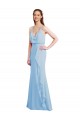 Bleu ciel clair Sirène Bretelles spaghetti Col V Mousseline Longue Robes demoiselle d'honneur