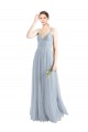 Bleu ciel clair Trapèze Bretelles spaghetti Col V Tulle Longue Robes demoiselle d'honneur