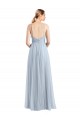 Bleu ciel clair Trapèze Bretelles spaghetti Col V Tulle Longue Robes demoiselle d'honneur