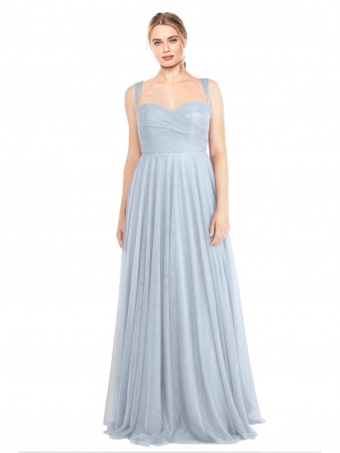 Bleu ciel clair Trapèze Bretelles spaghetti Tulle Longue Robes demoiselle d'honneur