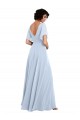 Bleu ciel clair Trapèze Col V Mousseline Longue Robes demoiselle d'honneur