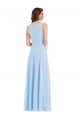 Bleu ciel clair Trapèze Col V Mousseline Longue Robes demoiselle d'honneur