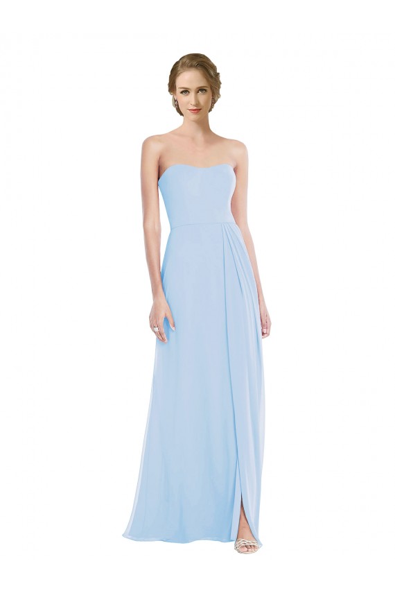Bleu ciel clair Trapèze Mousseline Longue Robes demoiselle d'honneur