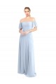 Bleu ciel clair Trapèze Épaule Dénudée Col Carré Mousseline Longue Robes demoiselle d'honneur