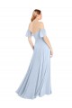 Bleu ciel clair Trapèze Épaule Dénudée Col Carré Mousseline Longue Robes demoiselle d'honneur