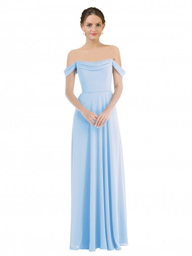 Bleu ciel clair Trapèze Épaule Dénudée Mousseline Longue Formelles Robes demoiselle d'honneur / Robes de soirée