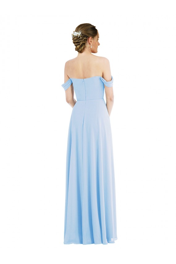 Bleu ciel clair Trapèze Épaule Dénudée Mousseline Longue Formelles Robes demoiselle d'honneur / Robes de soirée