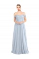 Bleu ciel clair Trapèze Épaule Dénudée Tulle Longue Robes demoiselle d'honneur