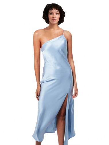 Bleu ciel clair Trapèze midi Satiné Soyeux Courte Robes demoiselle d'honneur / Robes de soirée / Robes de cocktail