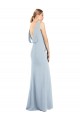 Bleu ciel clair Trompette Bateau Crêpe Stretch Longue Robes demoiselle d'honneur / Robes de bal