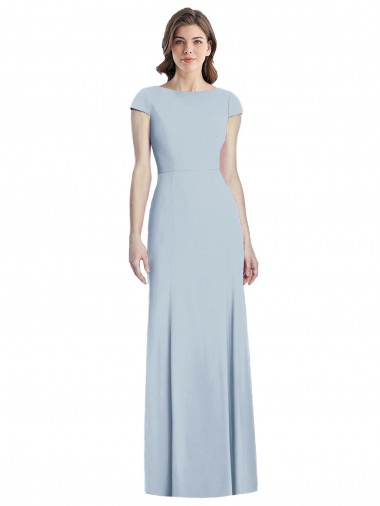 Bleu ciel clair Trompette Bateau Crêpe Stretch Longue Robes demoiselle d'honneur / Robes de bal