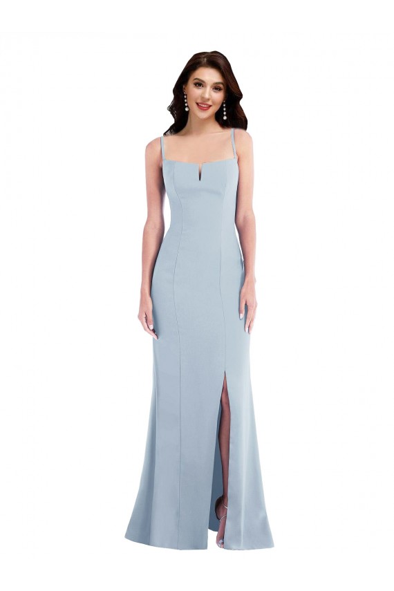 Bleu ciel clair Trompette Bretelles spaghetti Crêpe Stretch Longue Formelles Robes demoiselle d'honneur / Robes de soirée / Robes de bal