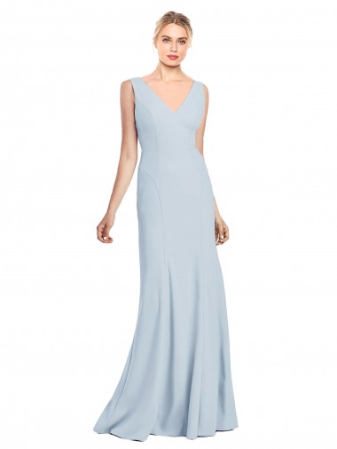 Bleu ciel clair Trompette Col V Crêpe Stretch Longue Robes demoiselle d'honneur / Robes de bal