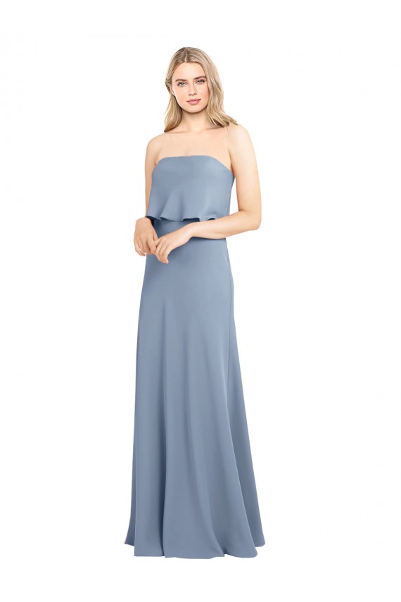 Bleu fumée Fourreau Col Haut Crêpe Stretch Longue Formelles Robes demoiselle d'honneur / Robes de soirée / Robes de bal