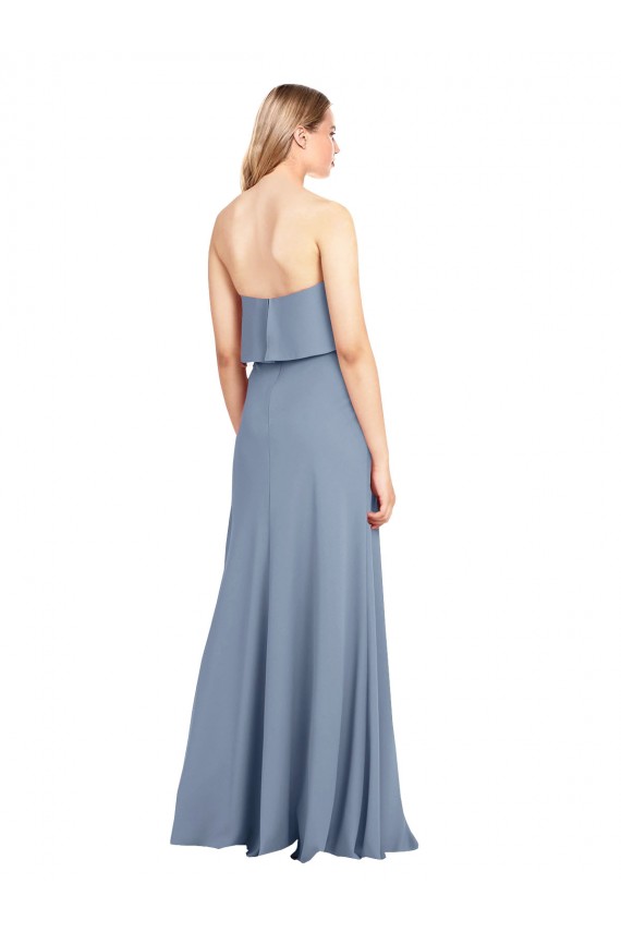Bleu fumée Fourreau Col Haut Crêpe Stretch Longue Formelles Robes demoiselle d'honneur / Robes de soirée / Robes de bal