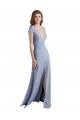 Bleu fumée Fourreau Col V Crêpe Stretch Longue Robes demoiselle d'honneur / Robes de bal